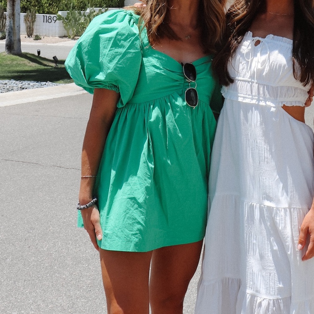 Green Puff Sleeve Dress